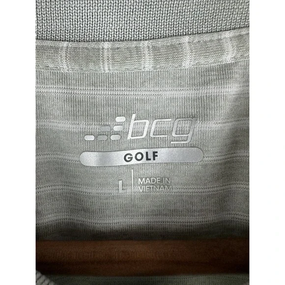BCG Golf Polo Shirt Mens Large Gray White Striped Performance Stretch - Picture 4 of 6